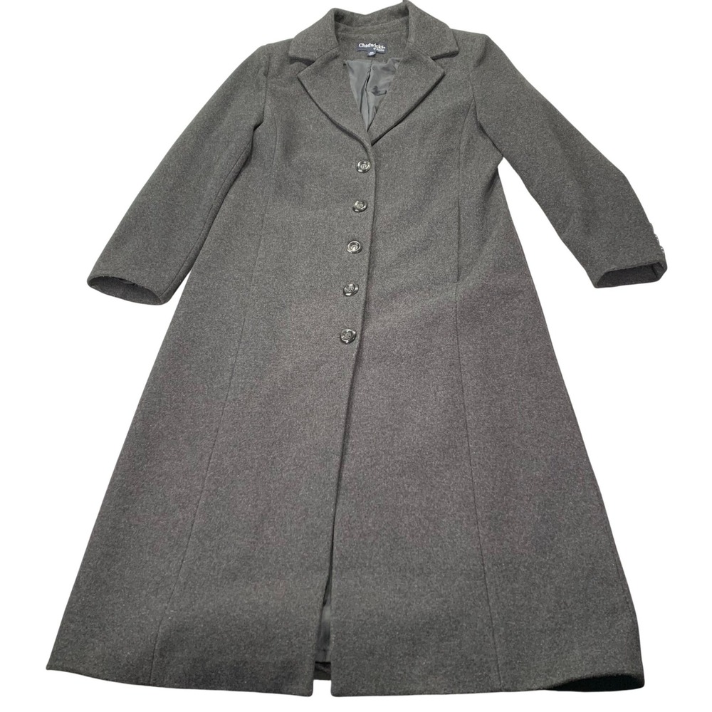 Dark Academia Wool Blend Long Coat Womens 10P Charcoal Tailored Button Front